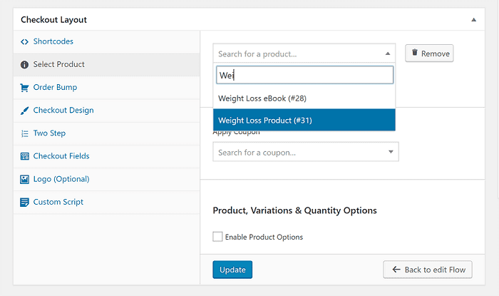 Editing funnel steps using Settings