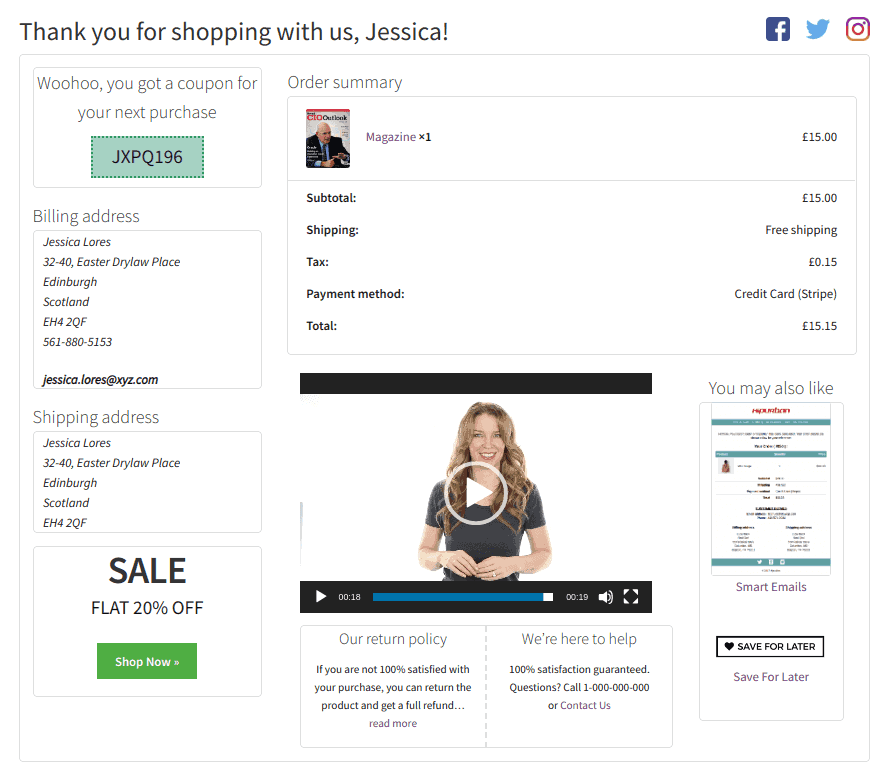 StoreApps WooCommerce custom thank yoou page